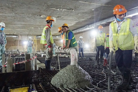 Underground station S9 of Hanoi’s second metro line concreted