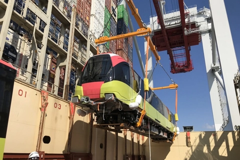 Close-up of first train of Hanoi’s second metro line