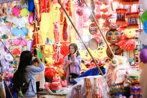 Colorful Hanoi’s street with mid-autumn toys and decorations