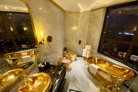 Inside the 24 carat-gold-coated hotel in Hanoi