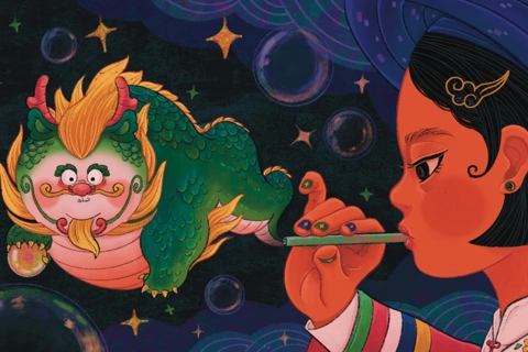 Dragon-themed painting to celebrate the Lunar New Year 2024