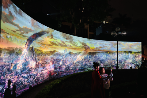 Giant Dien Bien Phu painting displayed through 3D screen mapping in Hanoi