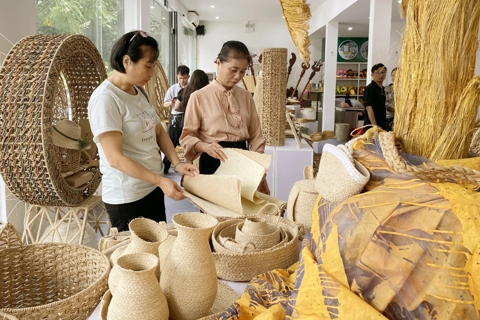 Woven bamboo and rattan products showcased at Hanoi craft fair