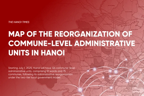 Map of the reorganization of commune-level administrative units in Hanoi