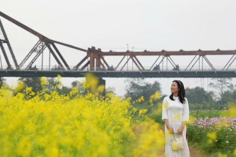 Golden mustard flowers by Long Bien Bridge herald Hanoi’s gentle transition to spring