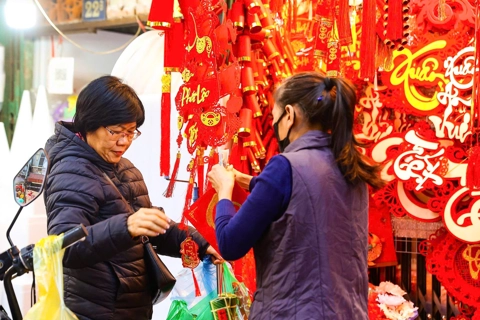 Red hues of Tet brighten Hanoi’s Hang Ma Street 
